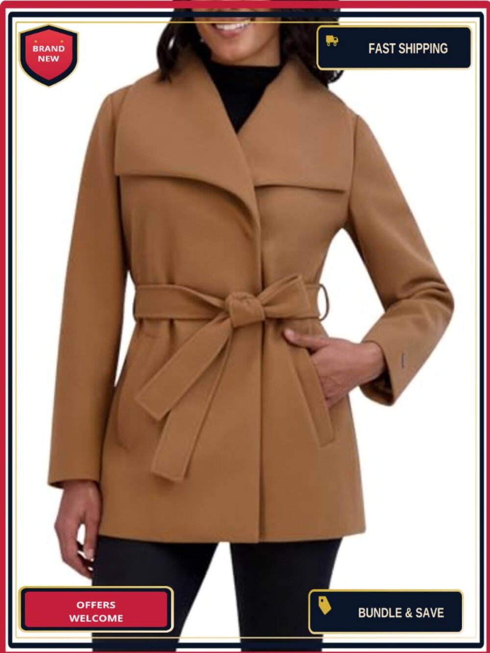 TAHARI Women's Peacoat Lapel Collar Belted Trench Coat